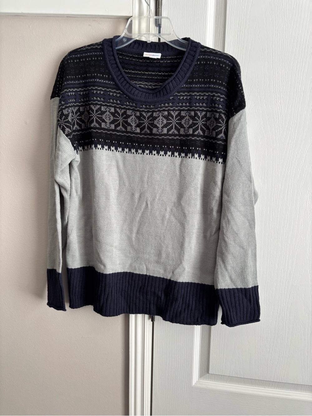 LuLaRoe womens Navy and Light Gray Fair Isle Crewneck Sweater